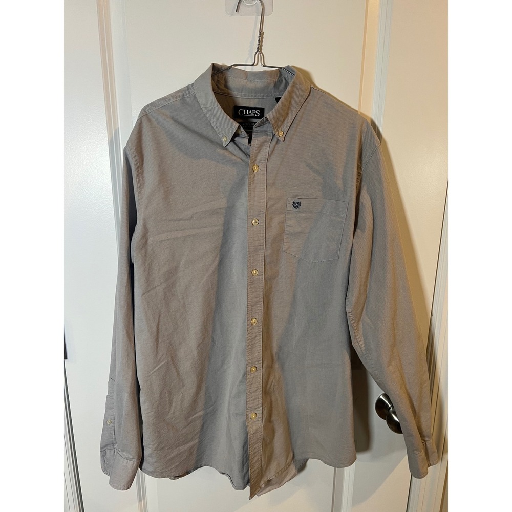 Chaps Mens Button Down Shirt Stretch Easy‎ Care Grey Large
